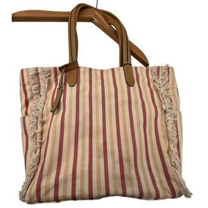 Vince Camuto Iona Tote Red Hot Rio Fringe Striped Cotton Leather Beach Diaper
